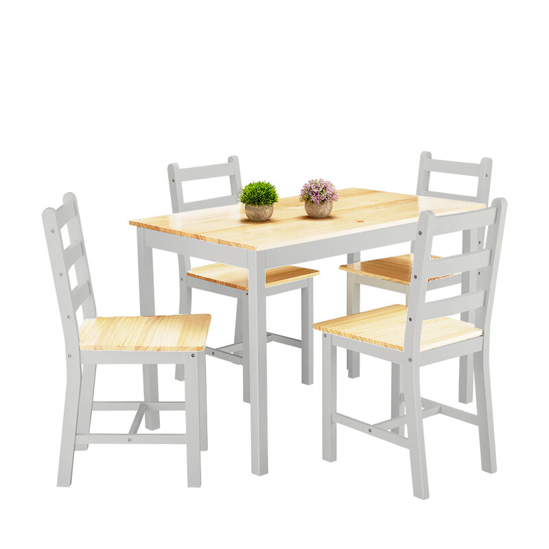 Panana Table à manger contemporaine et ensemble de chaises en bois de pin 4 pièces chaises courtes jardin ferme café naturel