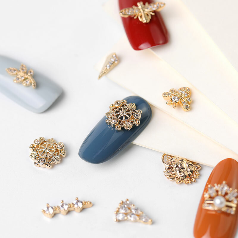 Latest 2 pieces alloy Zircon Nail art decoration luxury zircon rhinestone tassel / heart / wing nail jewelry high end long nail