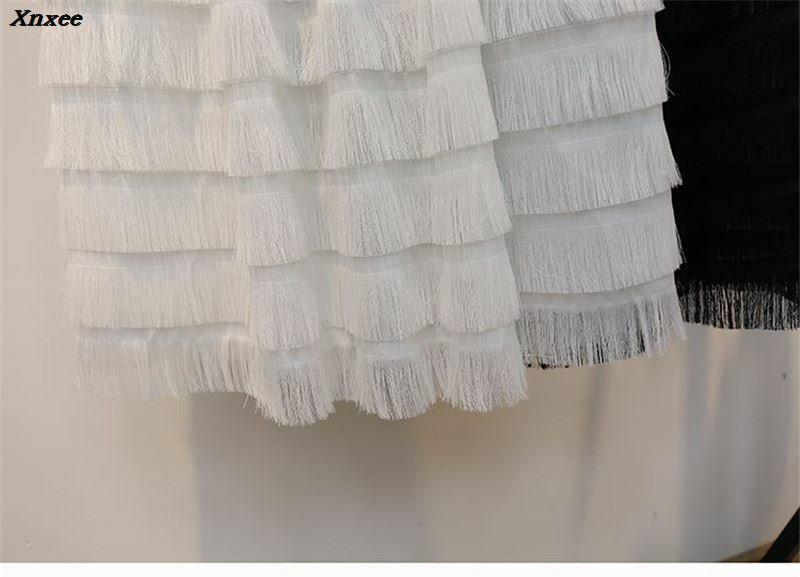 Damska spódnica z wysokim stanem letnia jednolita plisowana spódnica damska Saias Midi Faldas Vintage elegancka kobieca Tassel spódnica z tiulu Xnxee