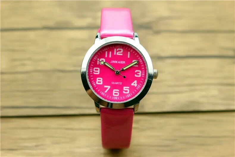 Nazeyt-사랑스러운 어린이 7 색 다이얼 가죽 시계, 작은 소년 소녀 빛나는 손 선물 시계
