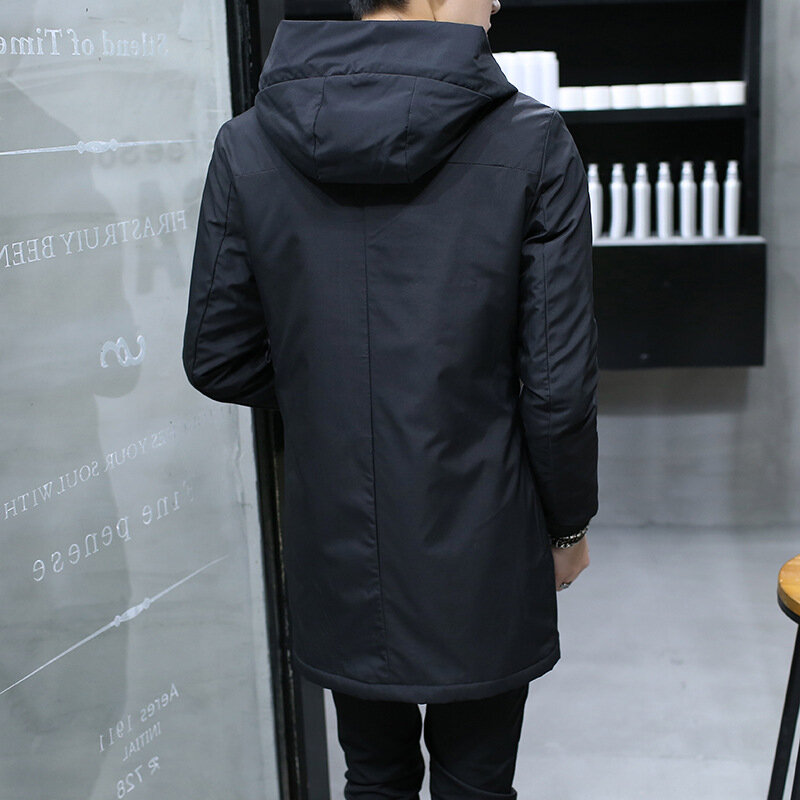 冬のジャケットの男性フード付き韓国パーカーロングジャケットコートカシミヤメンズウインドブレーカーパーカー綿の若者服サイズM-6XL