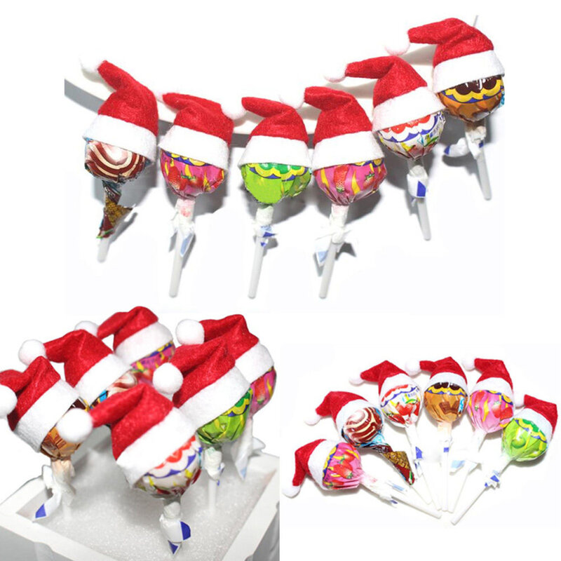 JX-LCLYL 6/12/30pc Mini boże narodzenie Lollipop czapki świętego mikołaja Lollypop Cap Wrap Party Decor