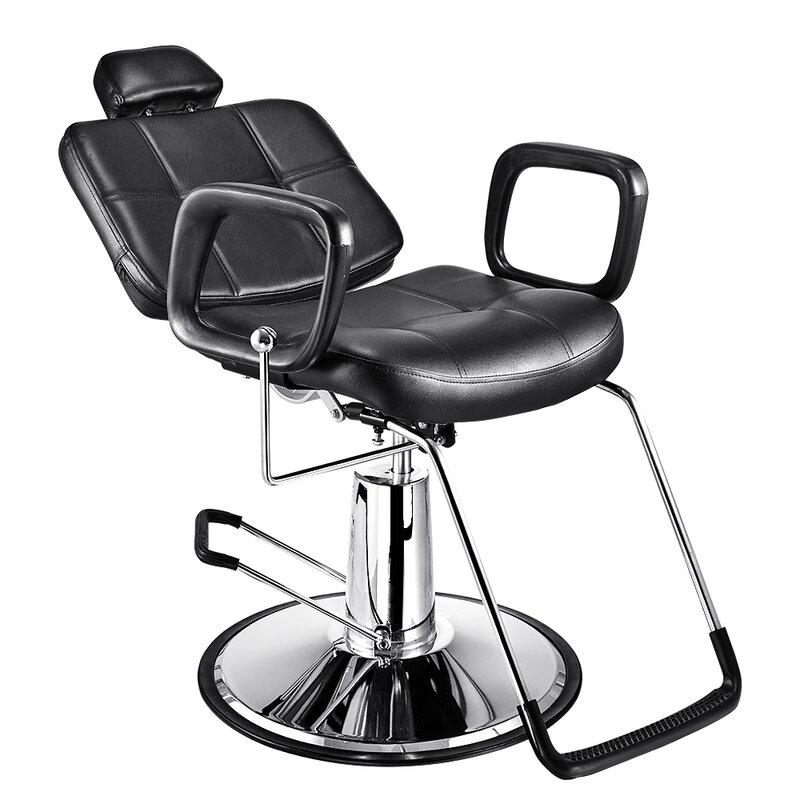 Silla de peluquería Panana, silla de barbero, silla elevadora hidráulica, respaldo reclinable de acero resistente y cuero PU
