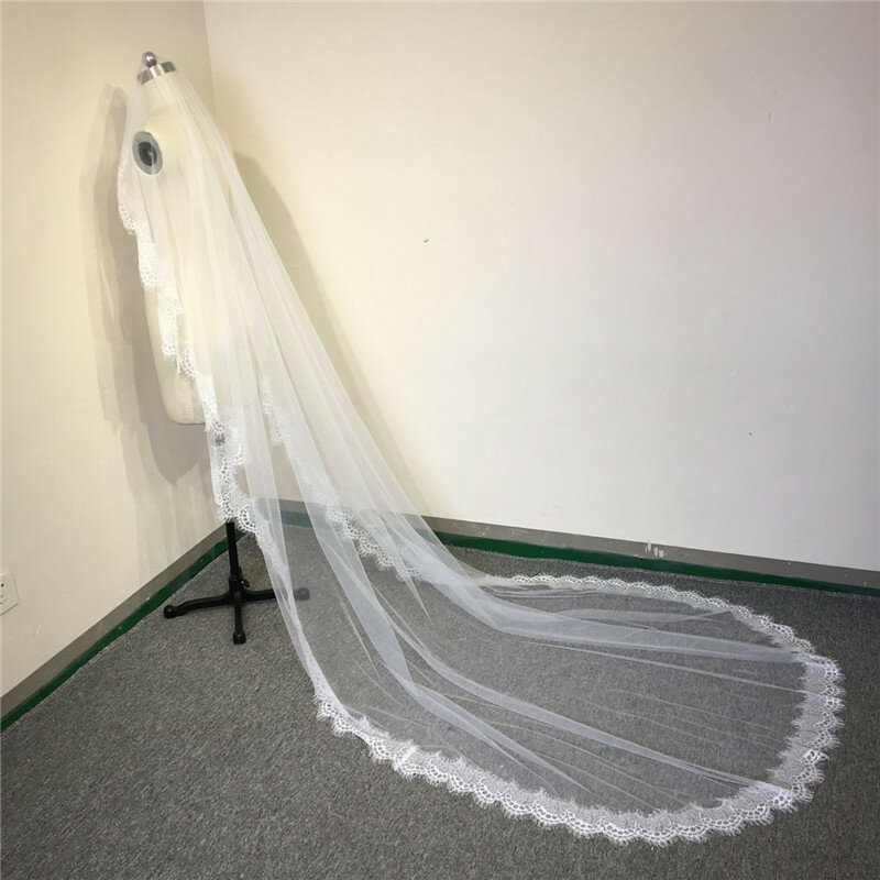 2019 New Eyelash Lace 1.5M/3M Long High-end Bridal Veil White/Ivory Wedding Veil Mantilla Wedding Accessories Veu De Noiva EE006