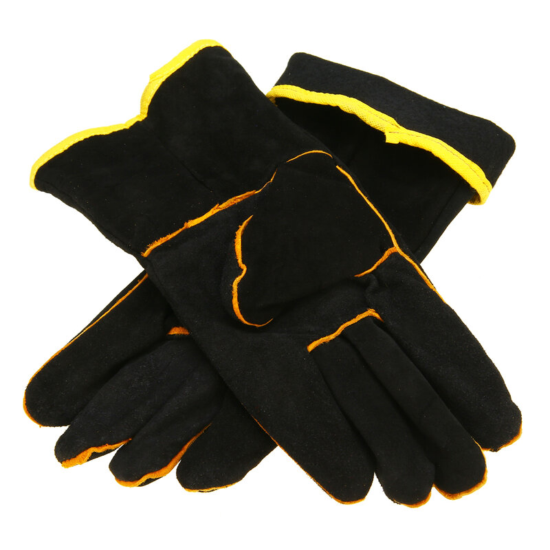 Сверхмощные защитные перчатки для сварки, 1 пара, перчатки для сварщиков из воловьей кожи, черные перчатки для сварки, пайки