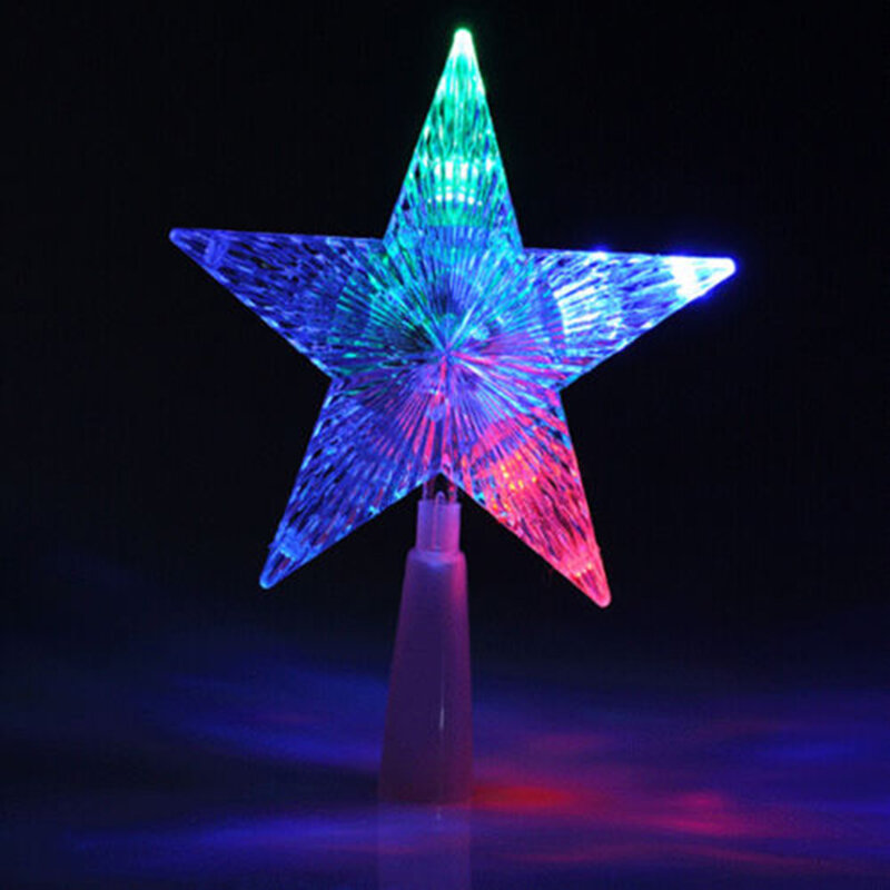 1 pçs hogar paraíso cor mudando natal árvore topper estrela brilhante girando luz festa lâmpada led decoração