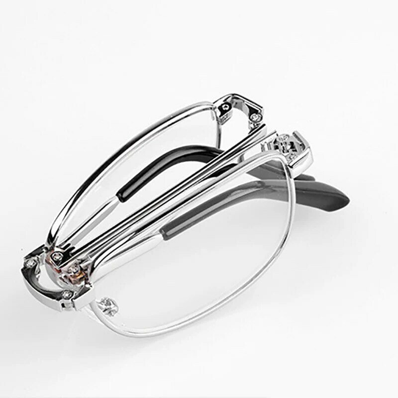 Zilead kacamata baca lipat pria, lensa mata presbiopia logam portabel ultra ringan bisnis dengan casing acak + 0,5 to + 4.0