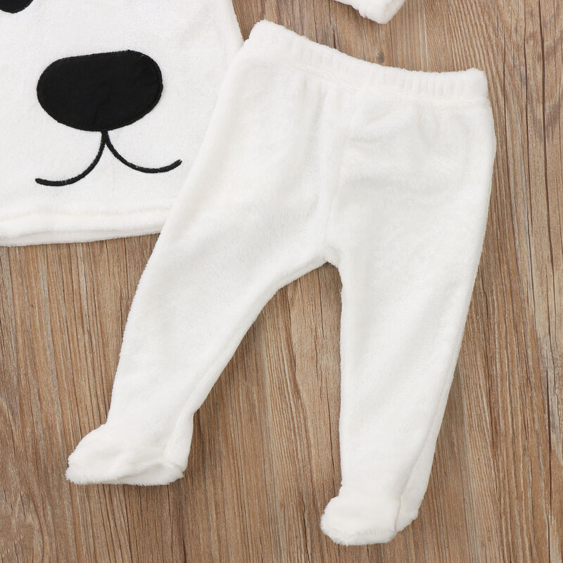 3ชิ้นแขนยาวขนแกะหมีTopชุดกางเกงและหมวกสำหรับทารกเด็กฤดูหนาวที่อบอุ่นเสื้อผ้า