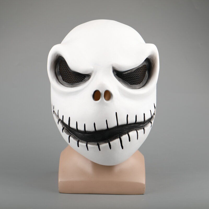 Mascarilla de Cosplay de Jack skeleton de pesadilla antes de Navidad, cabeza completa de rey calabaza, accesorios de látex blanco, regalo de Halloween
