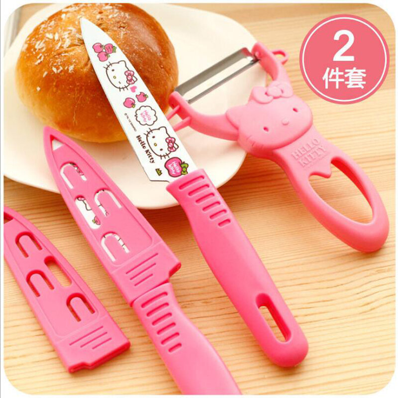 Kitchen Gadgets Tools Pink Cat Neko Hello Kitty Pattern Fruit Knife and Peelers Cute Kawaii Tools Gift for Friends