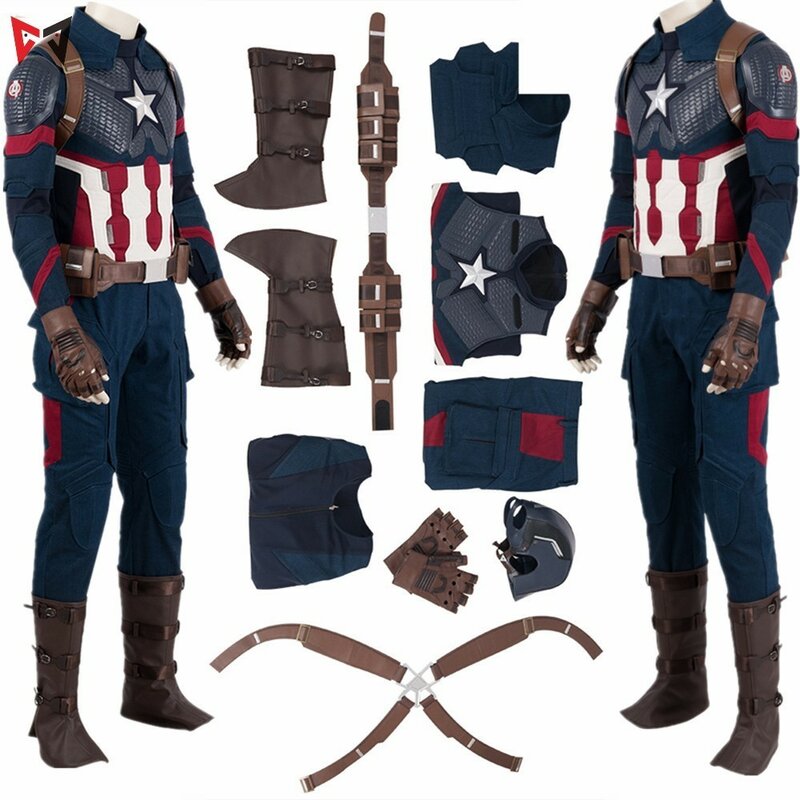 Avengers 4 Endgame Captain America Cosplay costume masque Steven Roger gilet pantalon haut Halloween en cuir gilet gants ensemble pour hommes