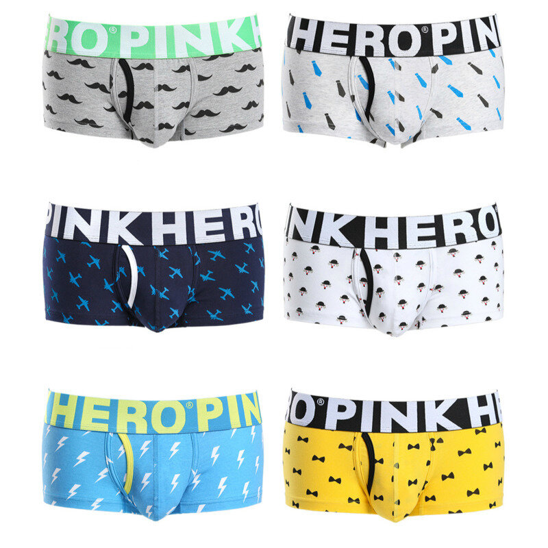 Pinkhero cuecas masculinas de algodão, cuecas boxer curtas de ângulo reto com estampa, moda masculina