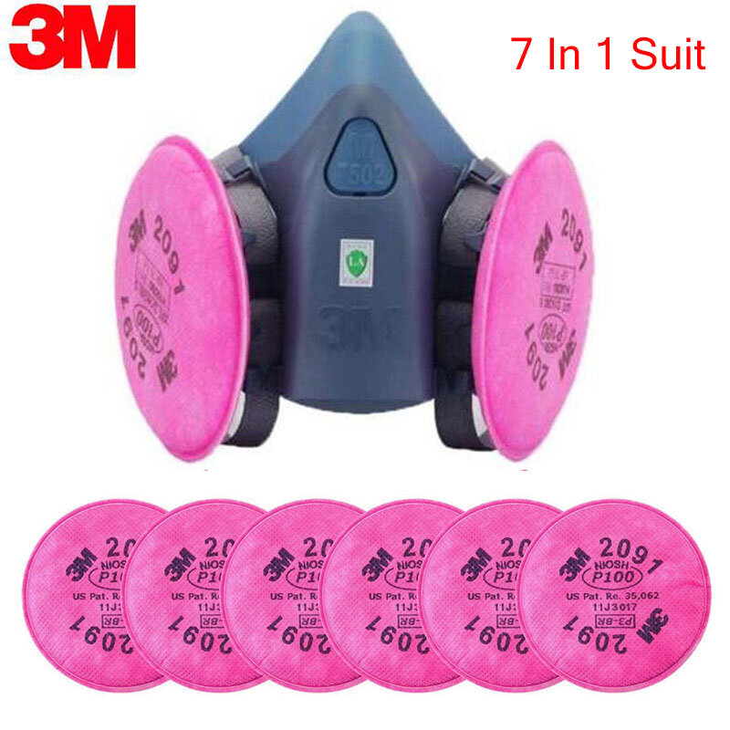 7 in 1 3M 7502 2091 Gas Mask Military Poison Respirator Half Face Widely Use Mask Paint Spray Pesticide Protection