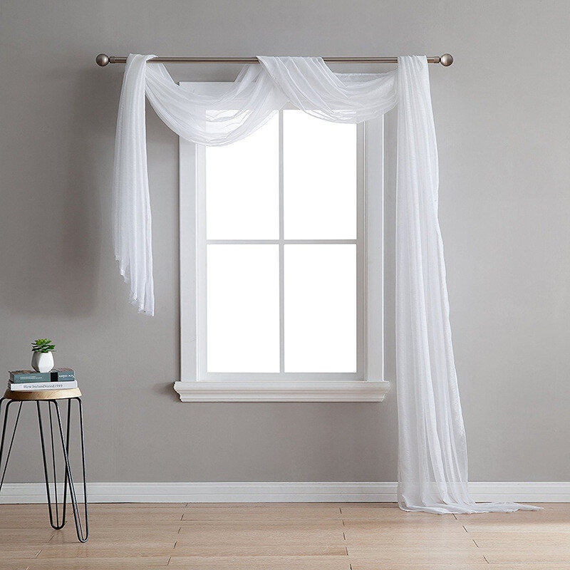 Simples retro sheers cortinas voile tule porta janela cortina cachecol valance têxtil para casa