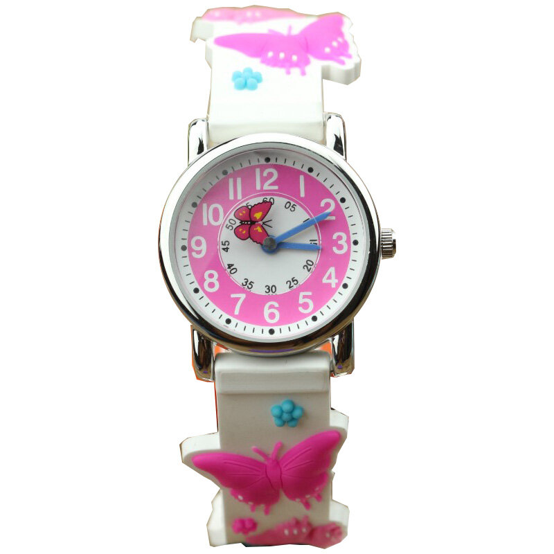 NAZEYT-relojes de cuarzo con correa de goma para niños, pulsera de cuarzo con diseño de mariposa 3D, resistente al agua, 2019