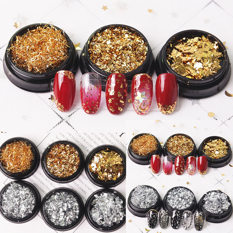 Golden Flash Nail Pieces Silver Sequins Powder Gold Silver Red Irregular Gold Foil Sequin Pieces Manicure Decoration