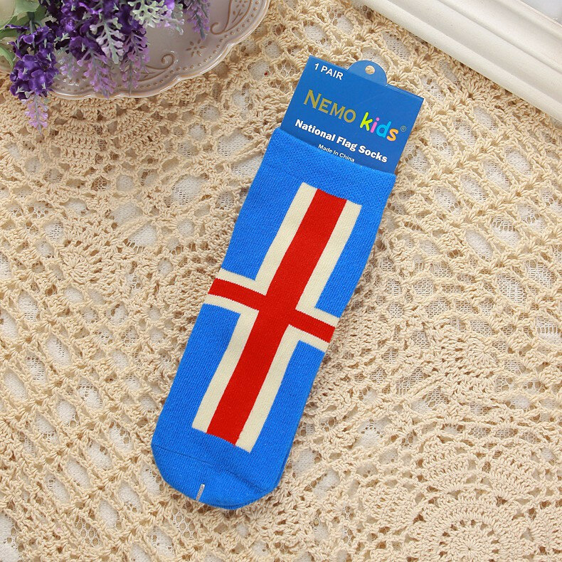 คู่เด็กชายหญิงธงแห่งชาติถุงเท้าเด็กถุงเท้าเด็กหญิงรูปแบบธงสหราชอาณาจักรสหรัฐอเมริกาไอซ์แลนด์ 2-4 ปี