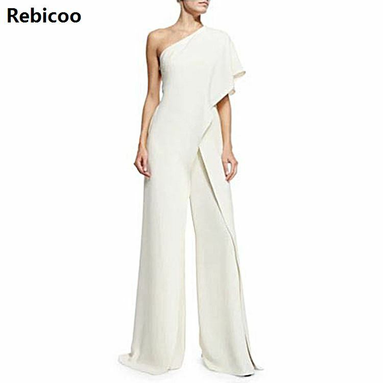 Macacão branco de um ombro feminino, calça larga feminina elegante, macacão casual, nova moda