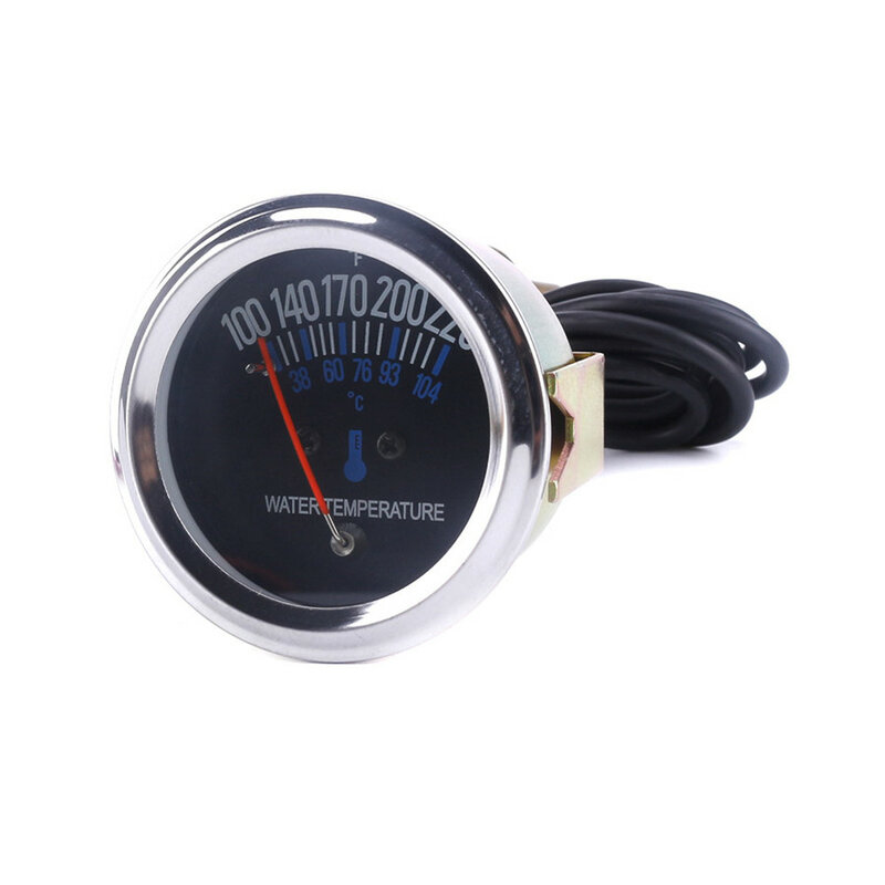 Medidor de temperatura de agua para coche, medidor mecánico de temperatura de 2 "y 52mm, 38 ~ 104 Celsius, esfera negra, cara, bisel plateado, 12V