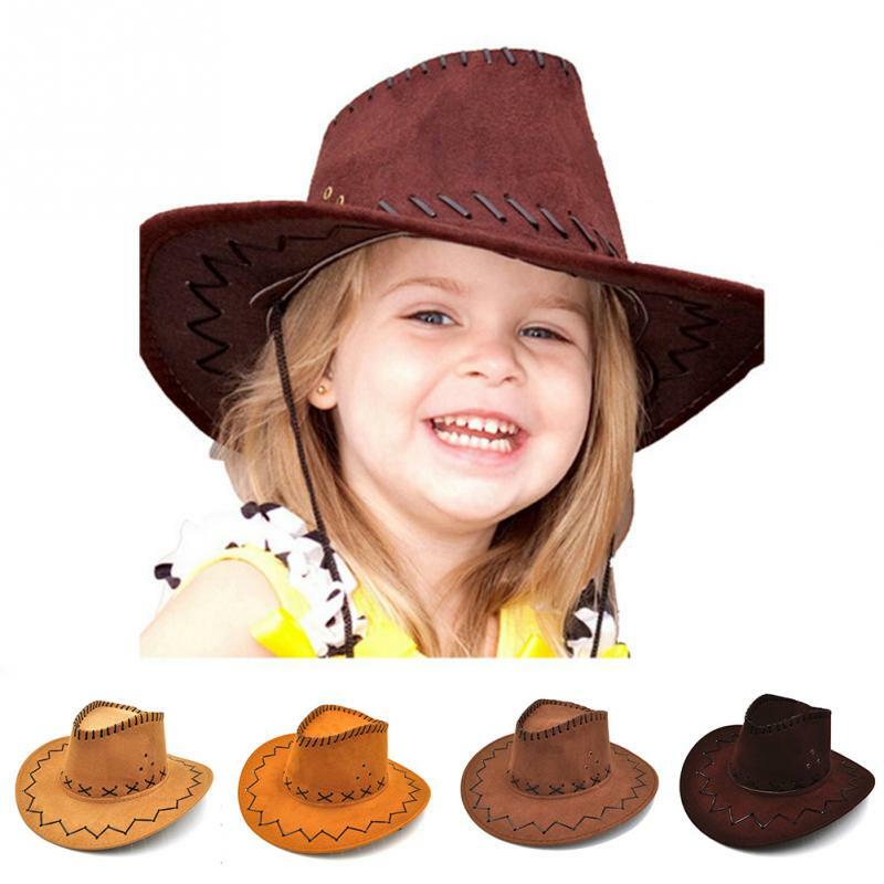 Casual Western Cowboy Hat Sun Hat Cowgirls Children Hat Artificial Suede Wide Brim Leisure Halloween Children Hat 2019