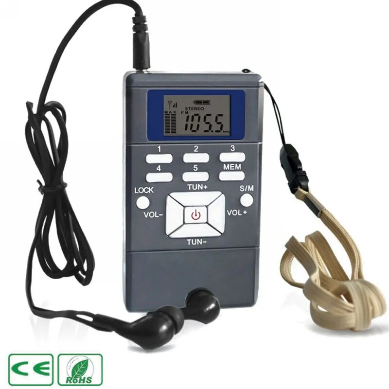 Портативный цифровой fm-радиоприемник 60-108 МГц, серый пластиковый корпус, fm-радиоприемник с питанием от аккумулятора и наушников