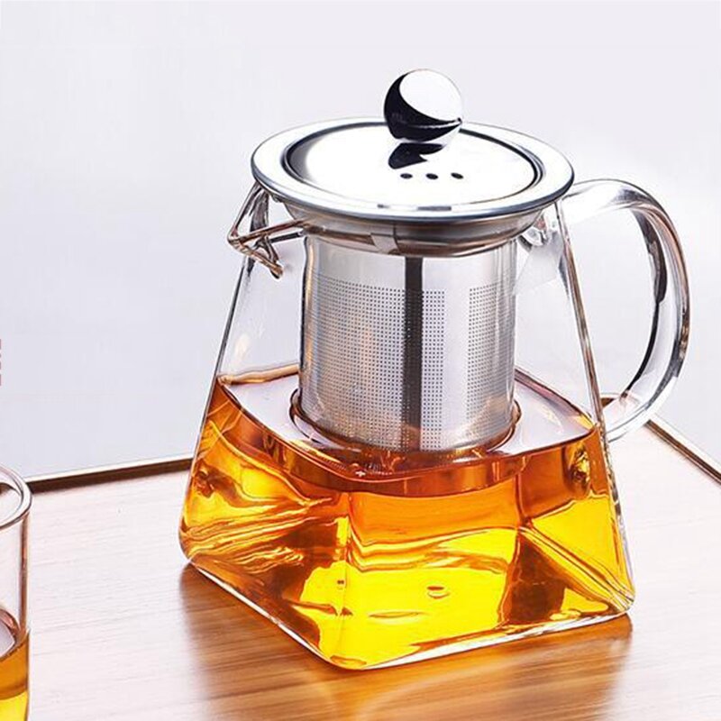 Стеклянный чайник с заваркой из нержавеющей стали и крышкой для цветущего и рассыпчатого чая
