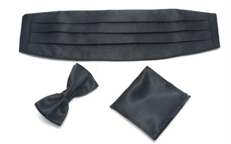 3pcs Men's Gown Cummerbund  Sets Bow Tie Pocket Square Wedding Party Suit Belt Ceremonial Belt