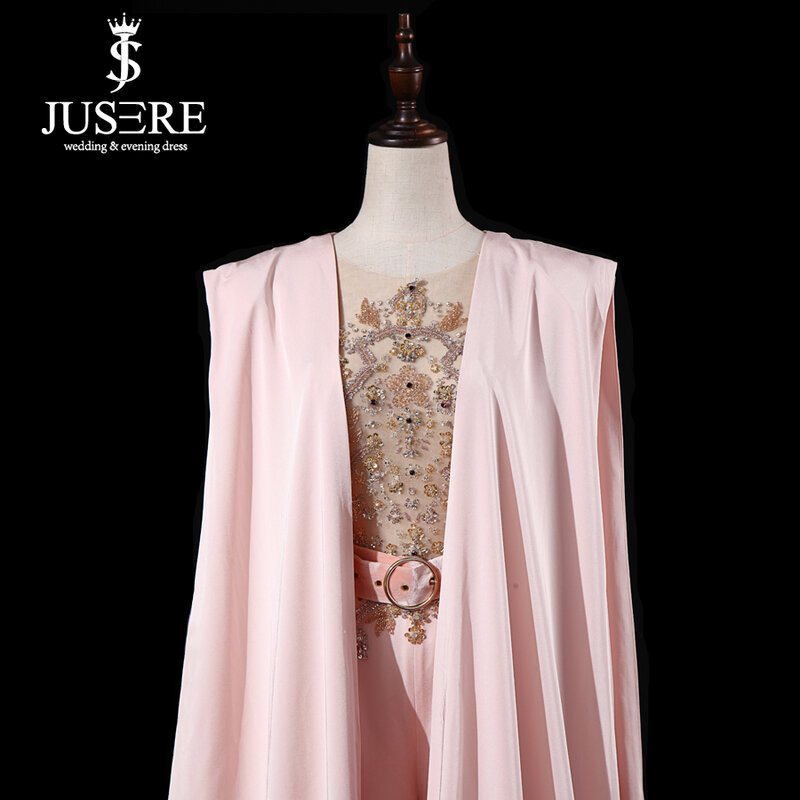 JUSERE prawdziwy obraz różowy Runway suknia wieczorowa z spodnie długie suknie wieczorowe kombinezon Vestido de festa