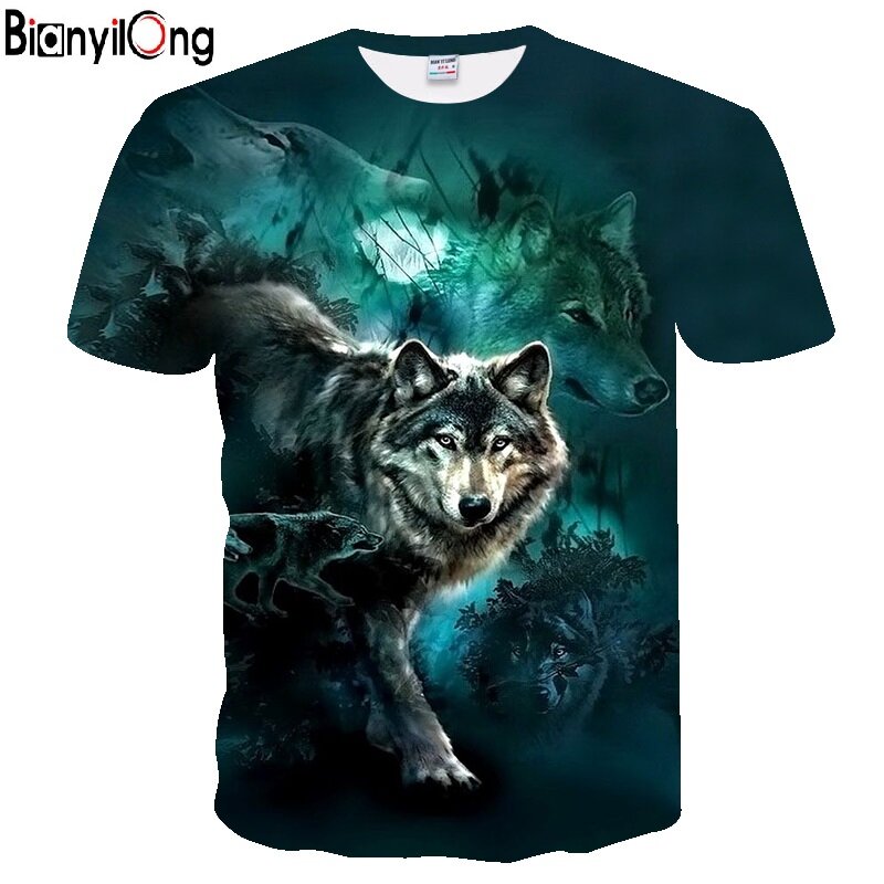 2020 novo verão masculino personalizado t-camisa de impressão lobo 3d camiseta masculina novidade animal topos camiseta masculina manga curta