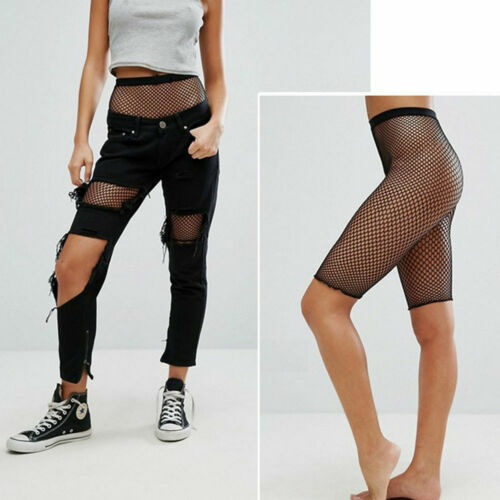 กางเกงขาสั้นผู้หญิงฤดูร้อนผู้หญิงสีดำเซ็กซี่ Fishnet ภายในกลางกางเกงขาสั้น Elastic High เอวกางเกงขาสั้นตาข่ายหนึ่งขนาด
