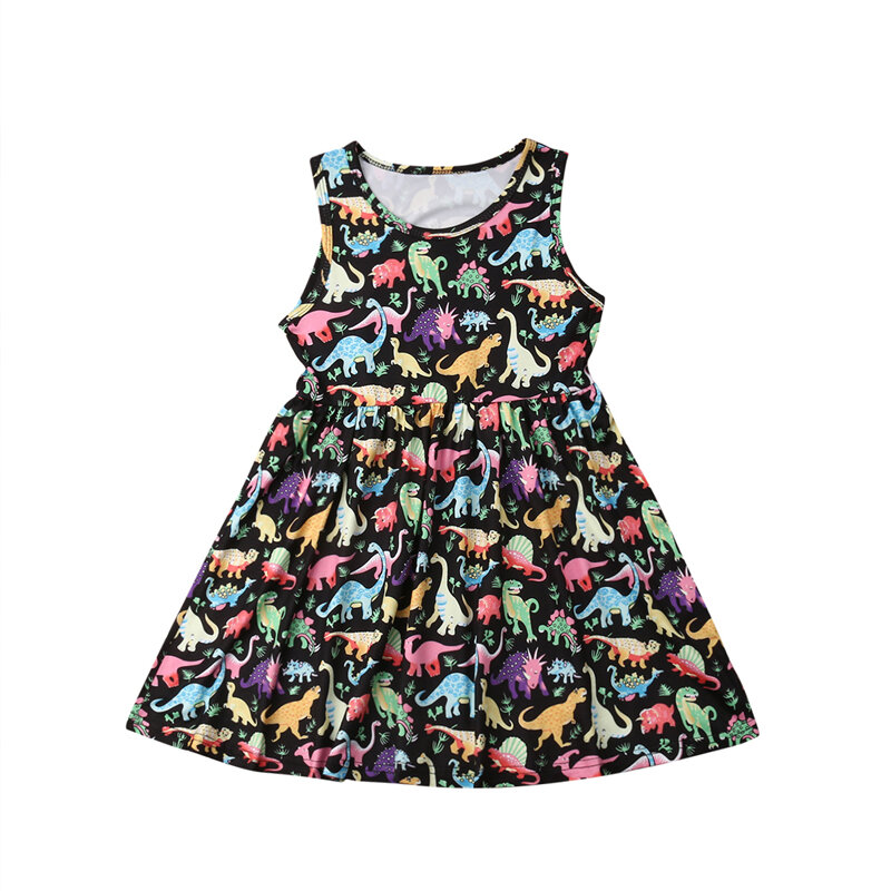Детское праздничное платье-пачка принцессы без рукавов с динозаврами для маленьких девочек, летнее платье для маленьких девочек, одежда с д...