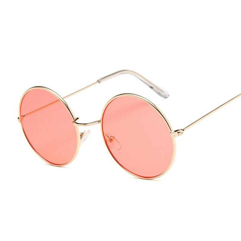 Солнцезащитные очки в ретро-стиле женские, зеркальные солнечные аксессуары из сплава, в круглой оправе, с розовыми линзами, чёрные, 2019