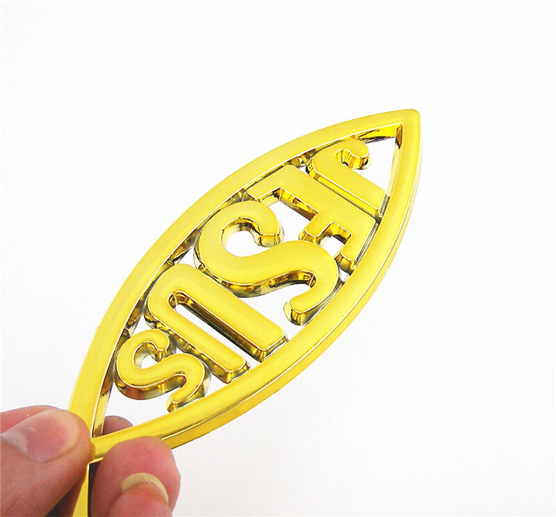 Pegatina 3D de símbolo cristiano para coche, emblemas de pez Jesús plateados, rojos, dorados y azules