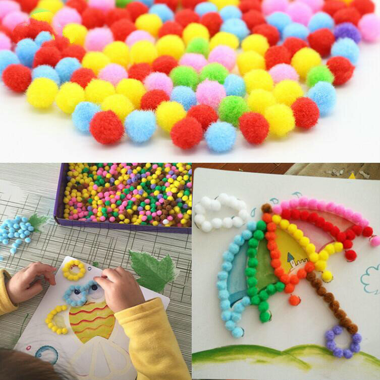 Juego de pegatinas de pintura de bola de felpa para niños, hecho a mano Material creativo, juguetes educativos, rompecabezas de dibujos animados, manualidades de juguete, 2 piezas por juego