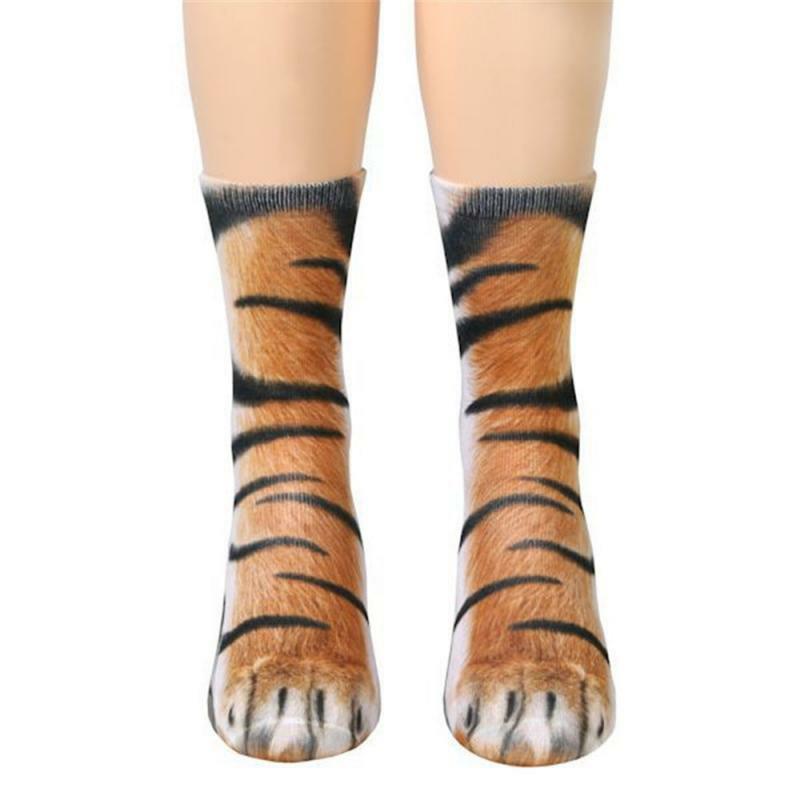 1Pair 3D Animals Print Socks Unisex Crew Long Socks Soft Casual Cute Cotton Socks Children Dog Horse Zebra Tiger Cat Paw
