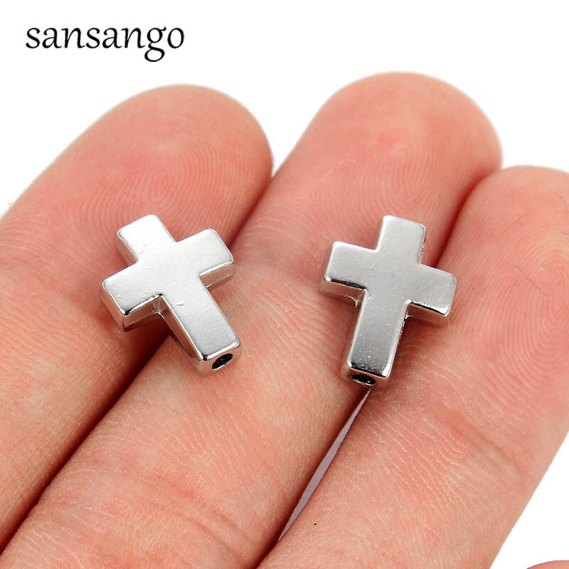10pc Alloy Smooth Religion Cross Loose Spacer  Beads DIY Charms Bracelet Necklace For Women Men Jewelry Accessories 13*10mm