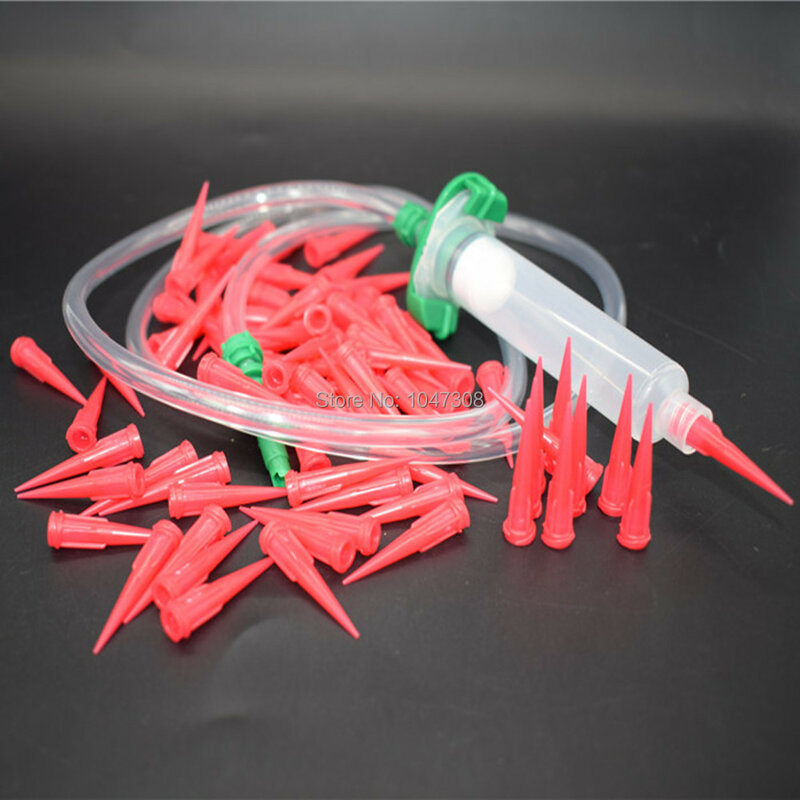 10CC паяльная паста герметик силиконовый адгезионный клей шприц дозатор ствол + 10CC цилиндрический адаптер + 100x25 г красные дозирующие наконечники