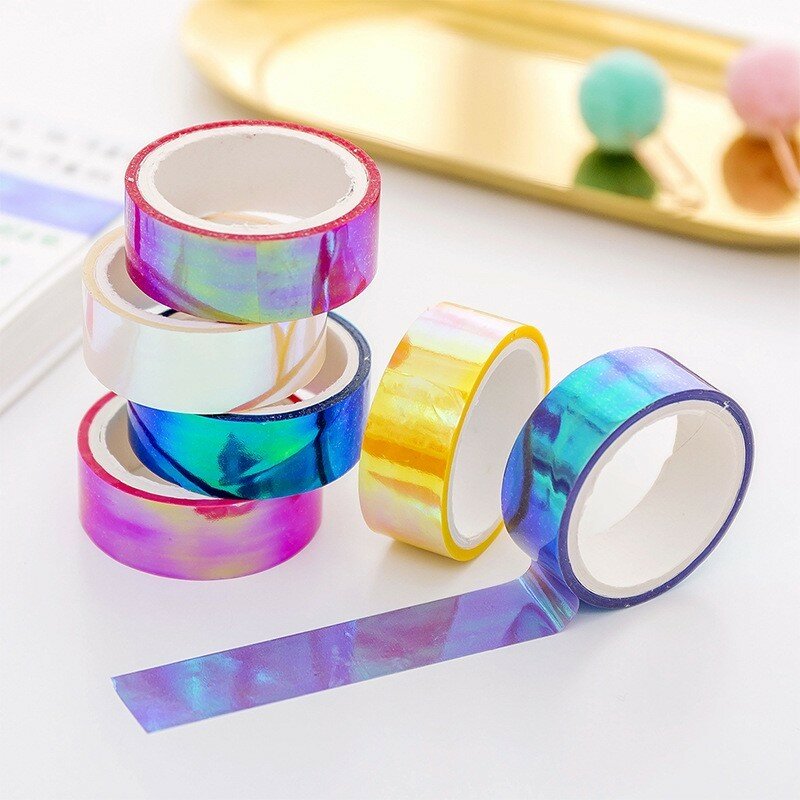 5m Laser Glitter Washi Tape Decorative Adhesive Masking Scrapbooking Girl Album Stationery Tape stationery stickers photo Diary
