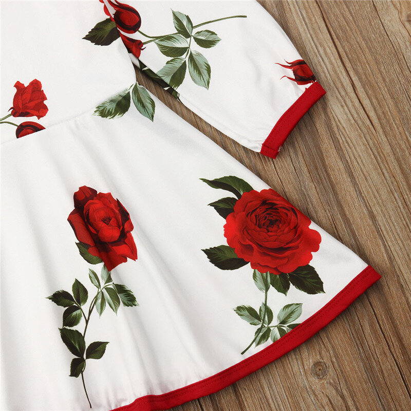 2019 New Toddler Kids Baby Girl Rose Flower Dress Spring Summer Long Sleeve Party Pageant Cute Princess Swing Tutu Dress Clothes