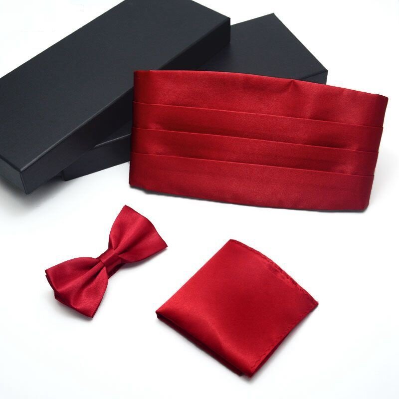 Conjuntos de Cummerbund masculino, bolso de gravata, cinto de terno quadrado, cinto de cerimônia combinando, festa de casamento, 3 peças