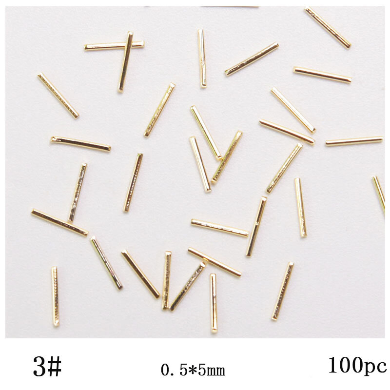 100 Stks/partij Gold Bar Metalen Klinknagel Japanse 15 Klinknagel Metalen Legering 3D Diy Nail Versiering Nail Ornamenten