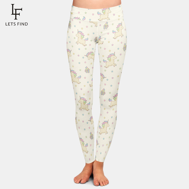 Nova moda feminina leite de seda cintura alta leggings 3d impressão unicórnio alta elástica casual confortável leggings