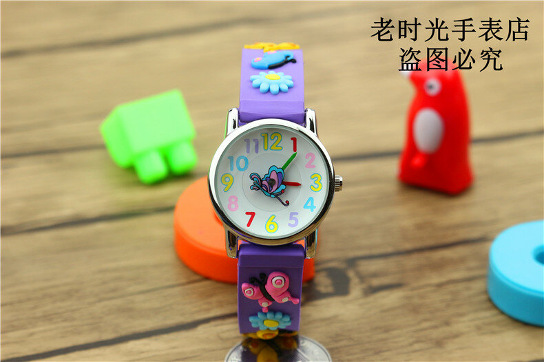 NAZEYT-relojes de cuarzo con correa de goma para niños, pulsera de cuarzo con diseño de mariposa 3D, resistente al agua, 2019