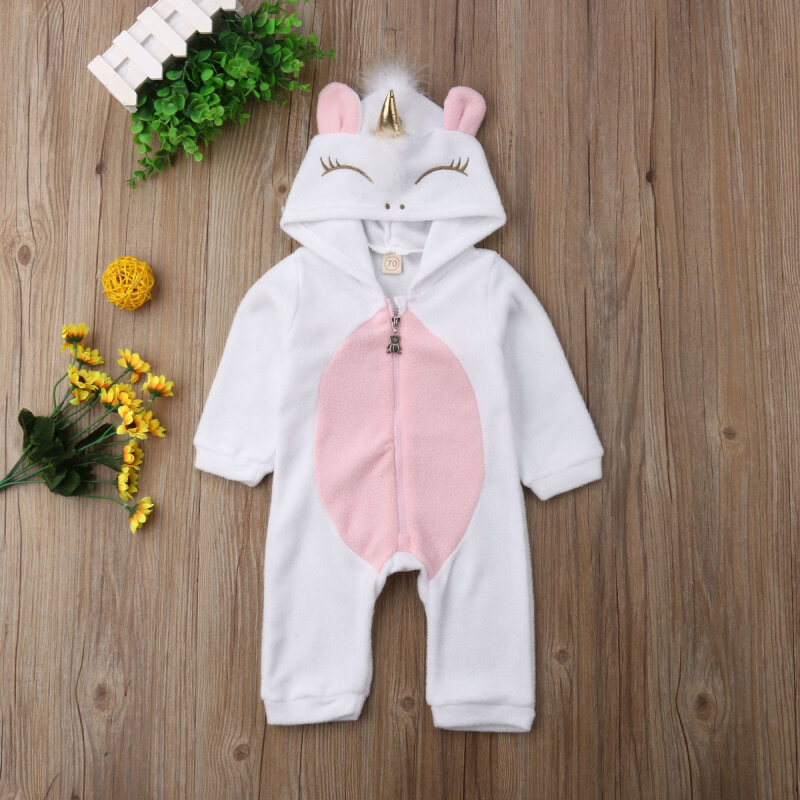 2019 neue Herbst Winter Neugeborenen Baby Mädchen Kleidung Nette 3D Einhorn Flanell Lange Sleeve Zipper Warme Romper Overall Outfit Kleidung