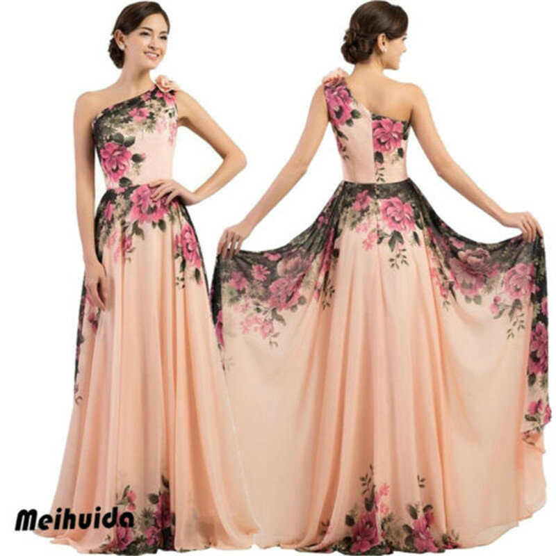 2019 Fashion Brand Women Formal Wedding Clubwear Party Ball Gown Long Maxi Dress Sleeveless Flower Strapy One shoulder Dresses