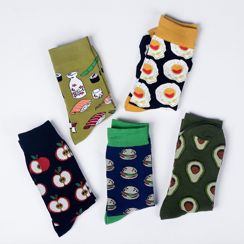 Мужские носки с забавным рисунком авокадо, яблоко, яйцо, гамбургер, счастливая еда, Харадзюку, хип-хоп, уличный стиль, модные хлопковые короткие носки