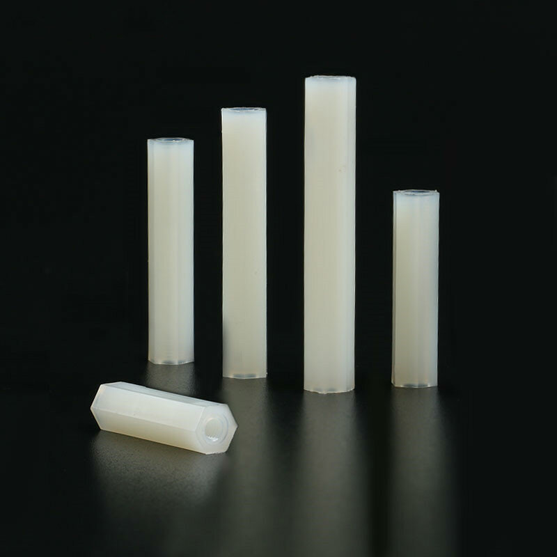 10 pz/lotto M3 Femminile Bianco di Nylon Esagonale esagonale Filettatura Femmina PCB Standoff Distanziatori 5/6/8/10 /12/1520/25/30/35/40/45/50mm