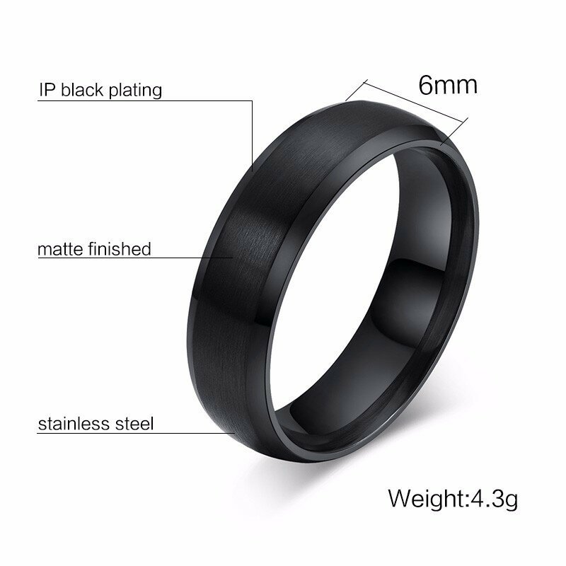 Vnox Personalize Stainless Steel Beveled Edge Brushed Center Ring for Men Women Black Wedding Band Custom Name Letter Date Ring