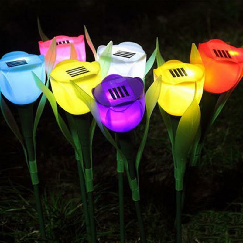 4 pc 뜨거운 판매 옥외 정원 태양 led 빛 태양 강화한 led 튤립 가정 잔디 램프 조경 밤 꽃 램프