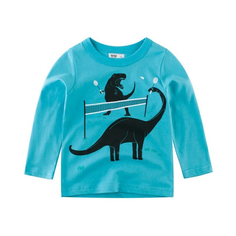 Bebé dinosaurio T camiseta Animal de dibujos animados de manga larga niños Tops azul amarillo niños Tops ropa de niños para 2 T -T 7 años B005